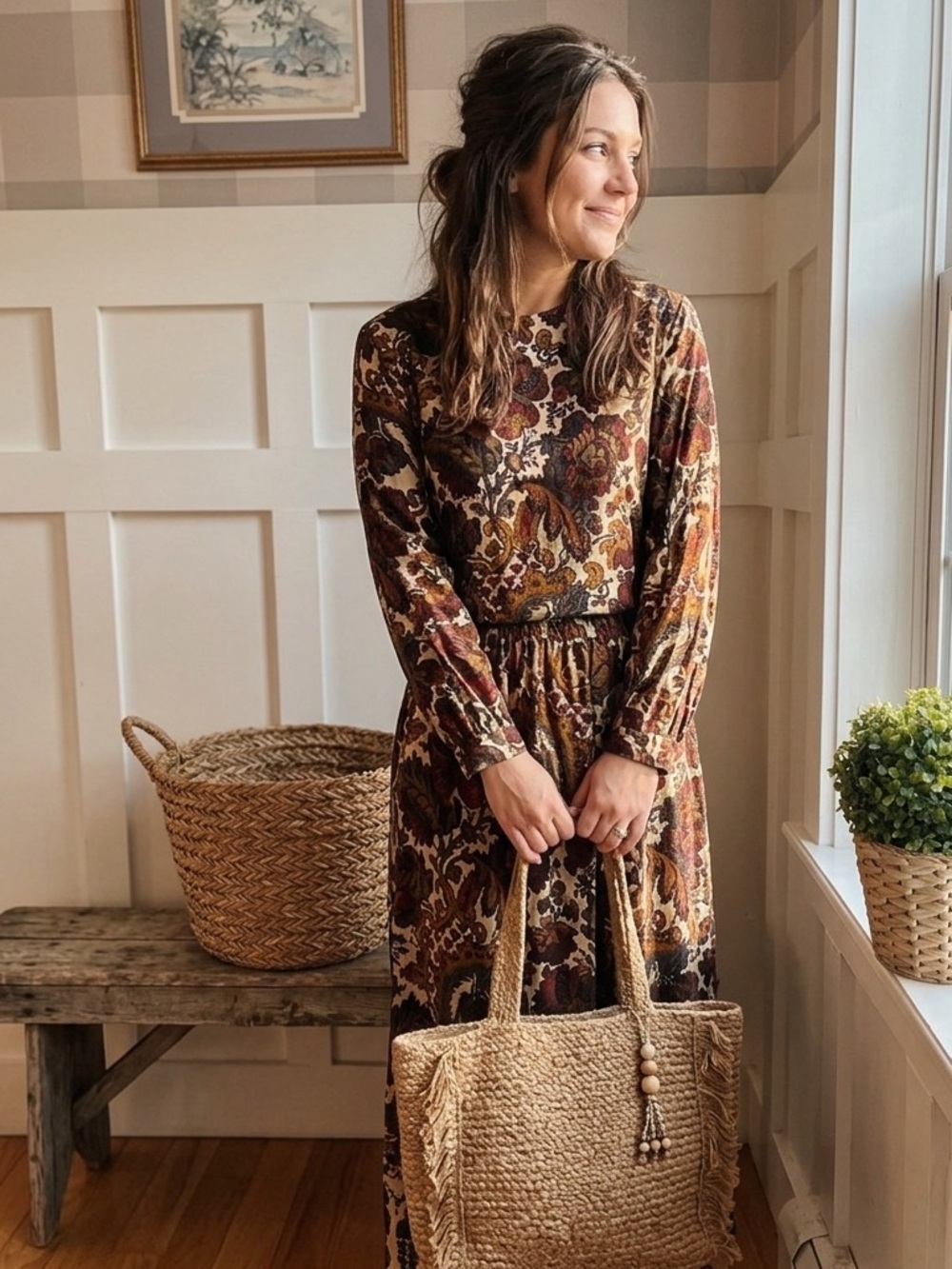 Vintage J. Jill Long Sleeve Paisley Skirt Top Set‎ Romantic Large